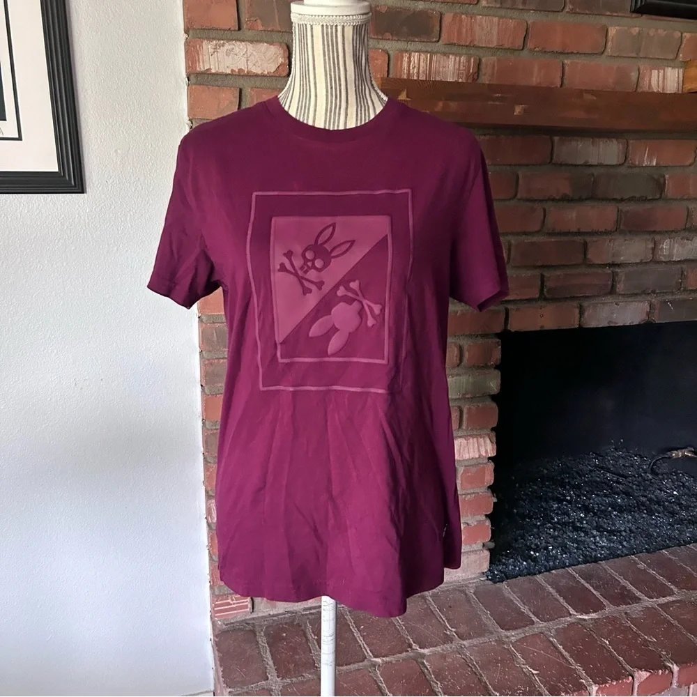 Psycho Bunny Men's Valdez Embroidered Graphic T-Shirt in Maroon Sz 3/XS